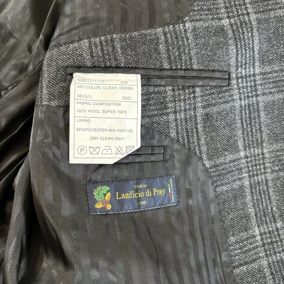 Baroni Couture Blazer Super 150's Wool Lanificio di Pray Grey Plaid 52R
